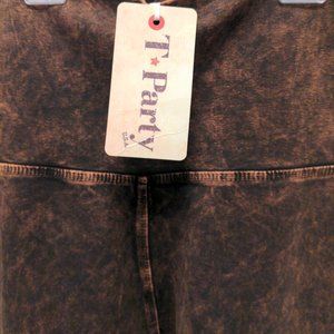 T-PARTY YOGA FLARE FOLD OVER FRINGE DISTRESSED BROWN NWT